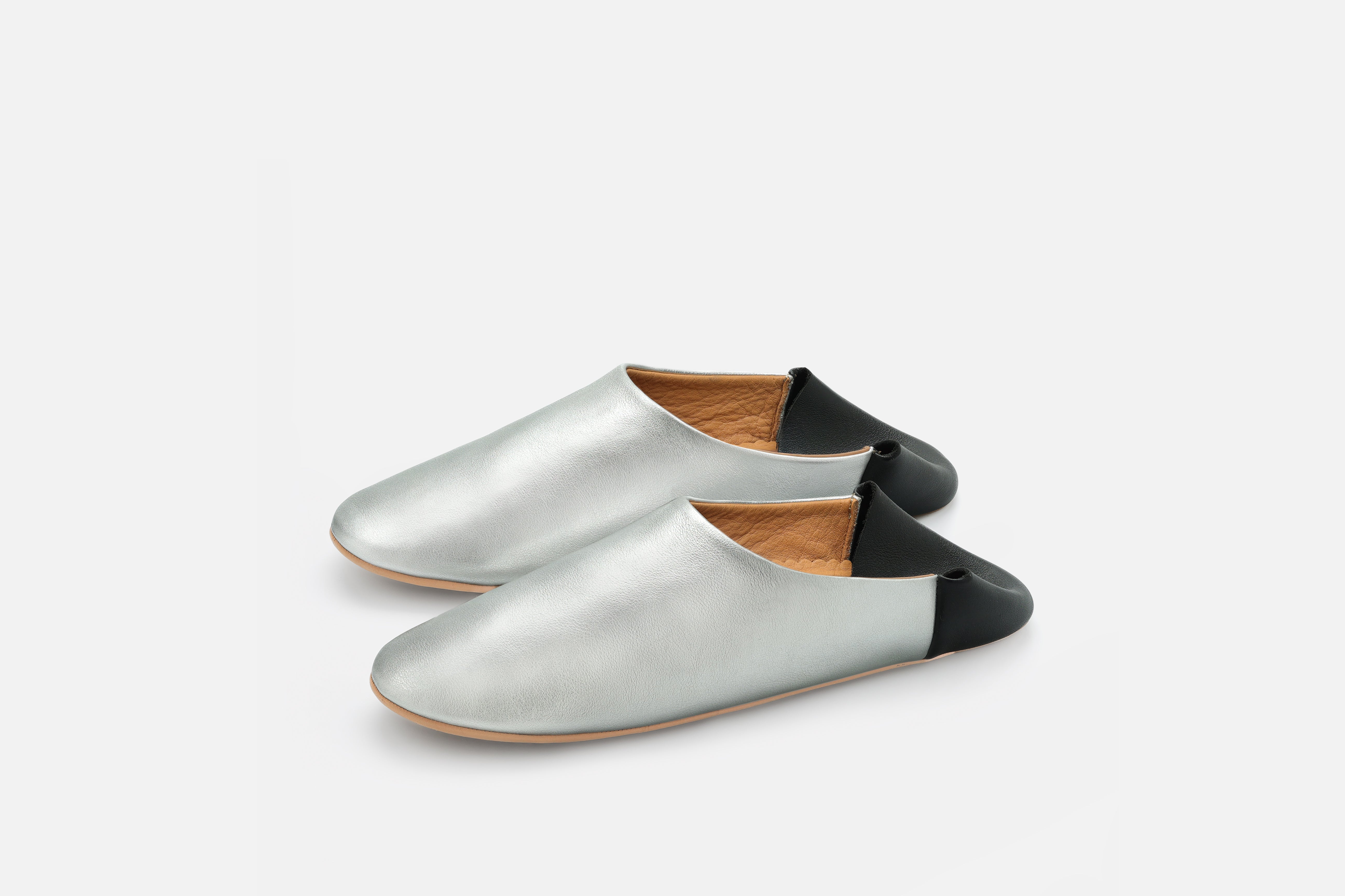 Metallic Silver & Black women's slippers 