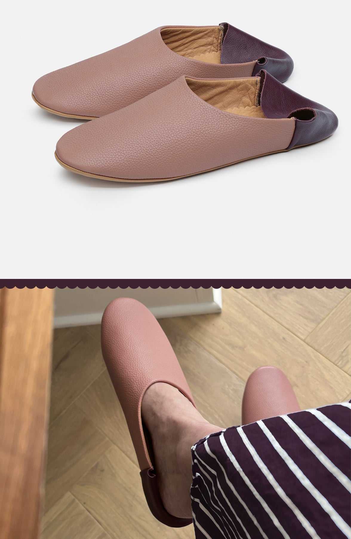 Pink leather slippers for Valentine's Gift