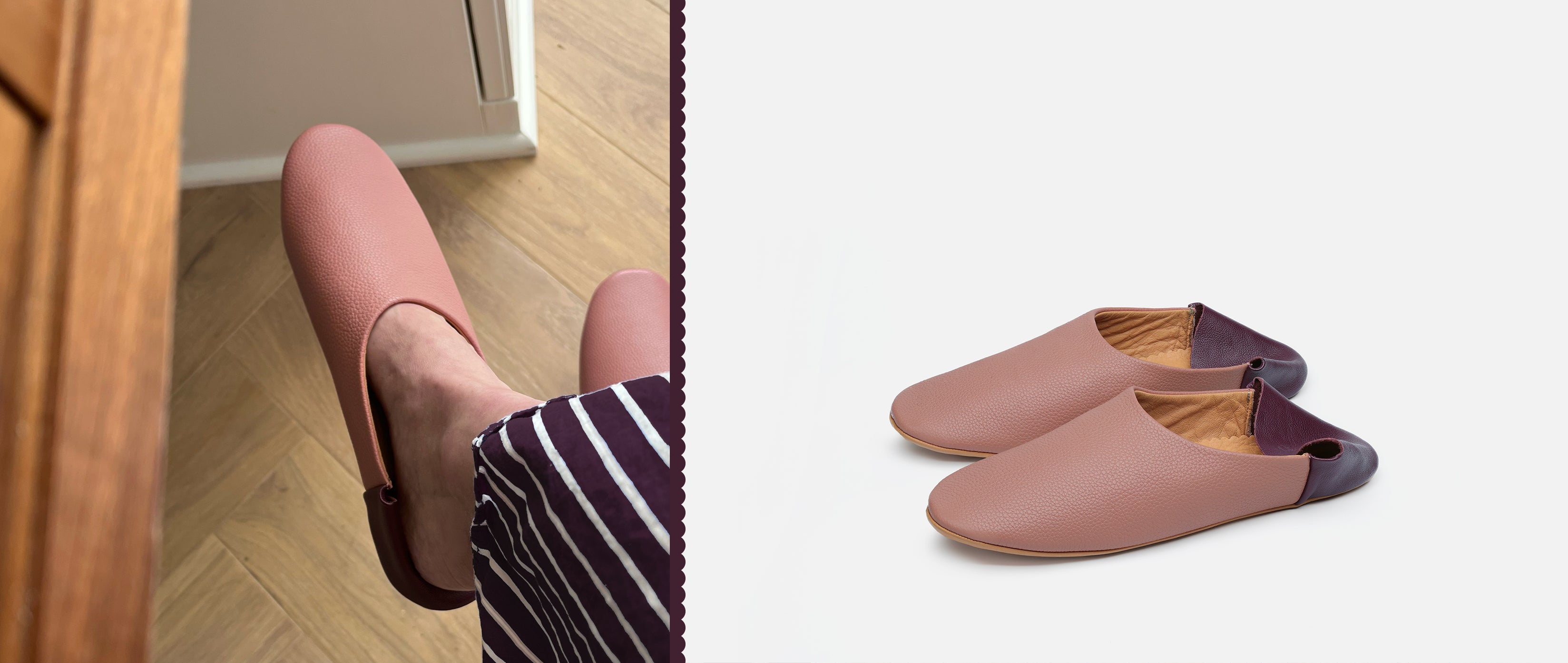 Pink leather slippers for Valentine's Gift