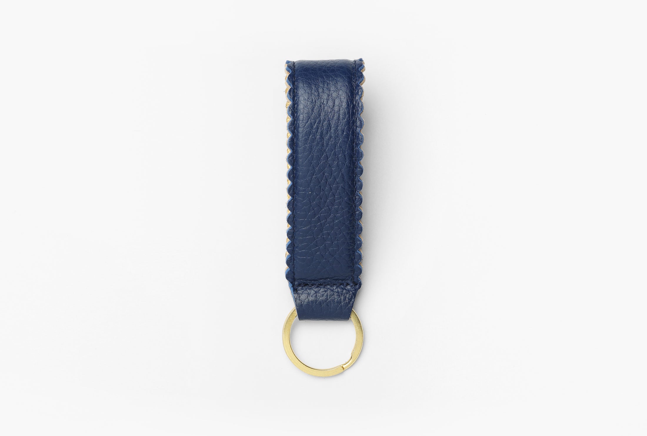 Blue and Gold leather keychain with brass ring