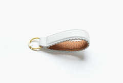 White and Tan leather keychain with brass ring