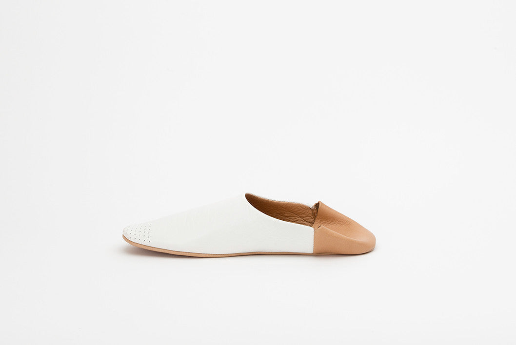 Single Stylish Women's Leather Slipper / House Shoe | White and Tan