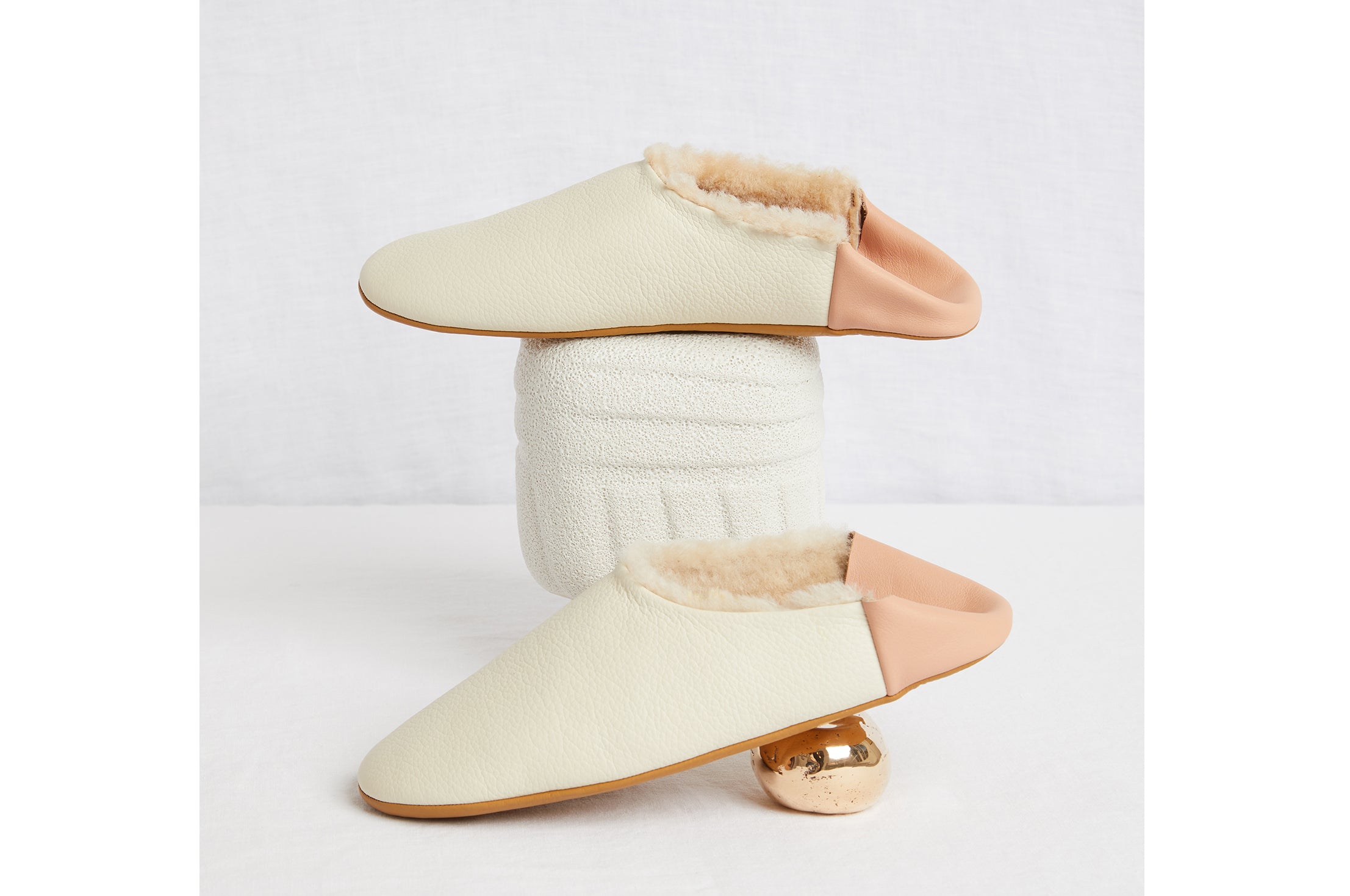 Cream Winter Shearling slippers for women